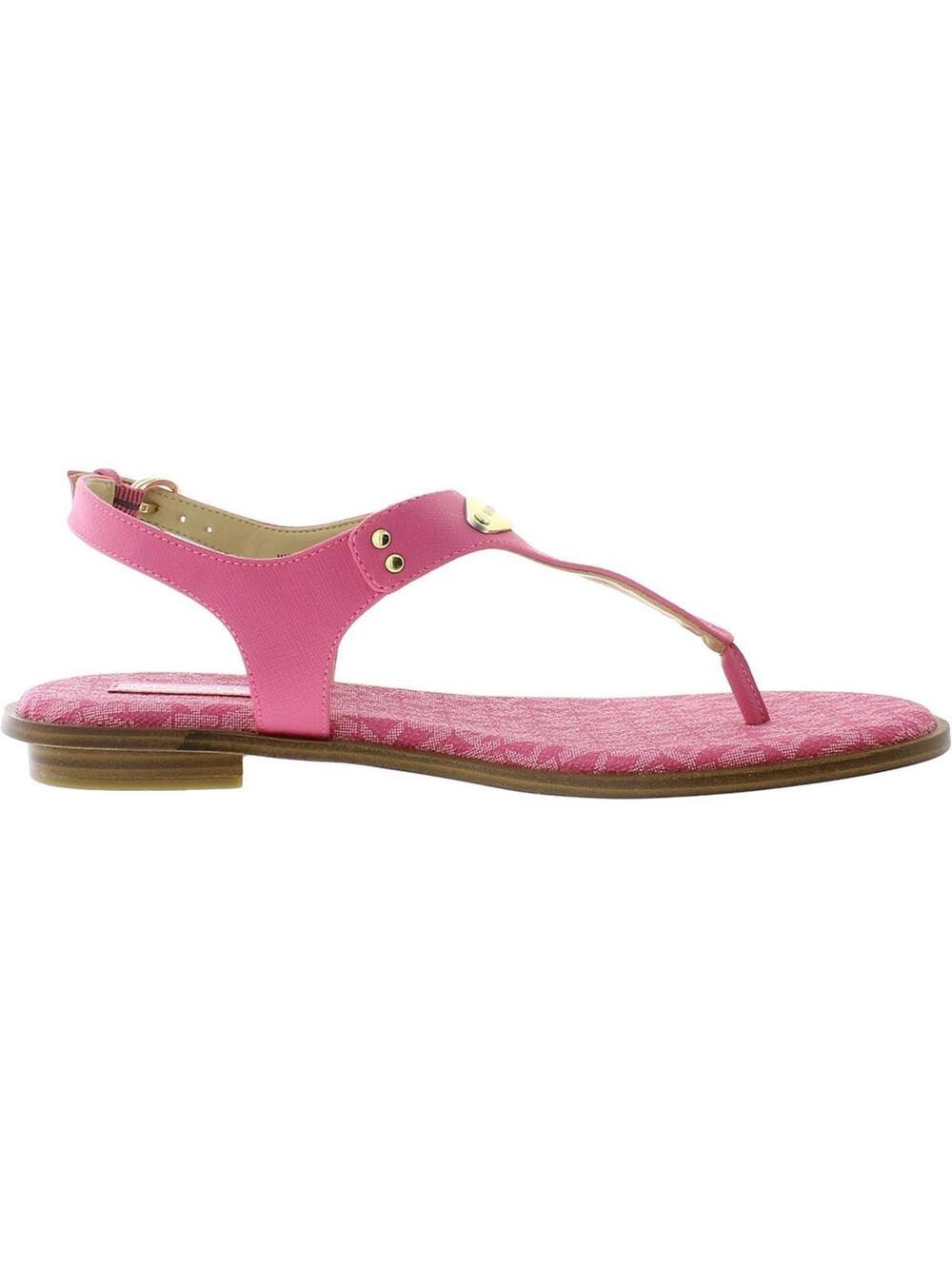 Michael Kors Plate Thong Cerise Sandal MK Signature Logo Pink Flat Thong 6 M NEW - Picture 2 of 3